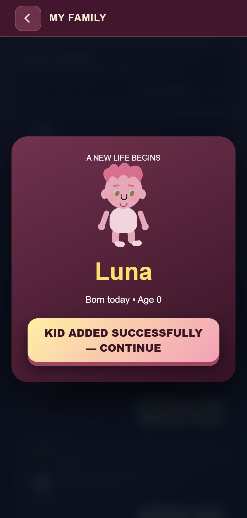 Randomly generated children make each new arrival a surprise.